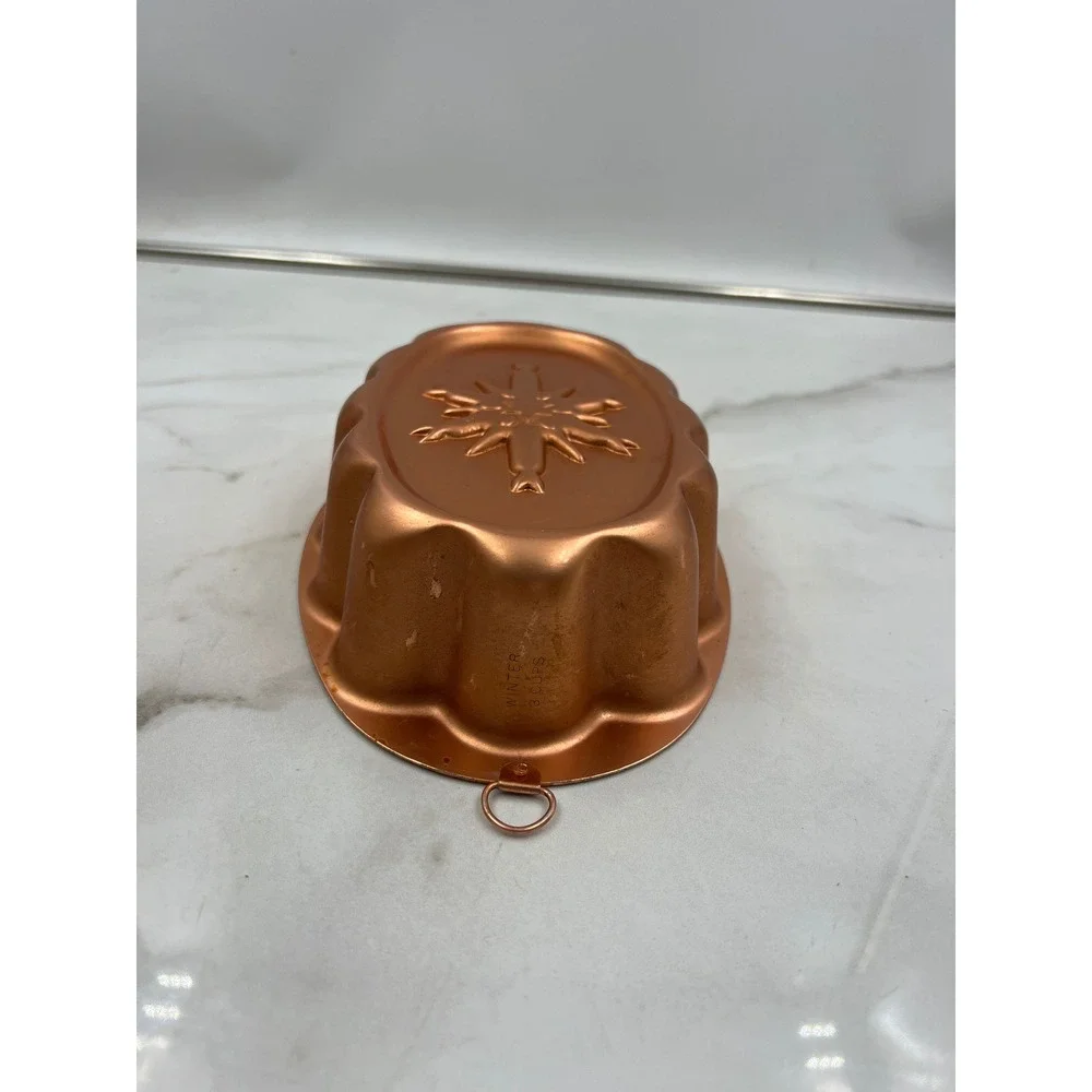 Vintage Copper Snowflake Starburst Oval Jello Cake Mold 3 Cup Wall Decor Hanging
